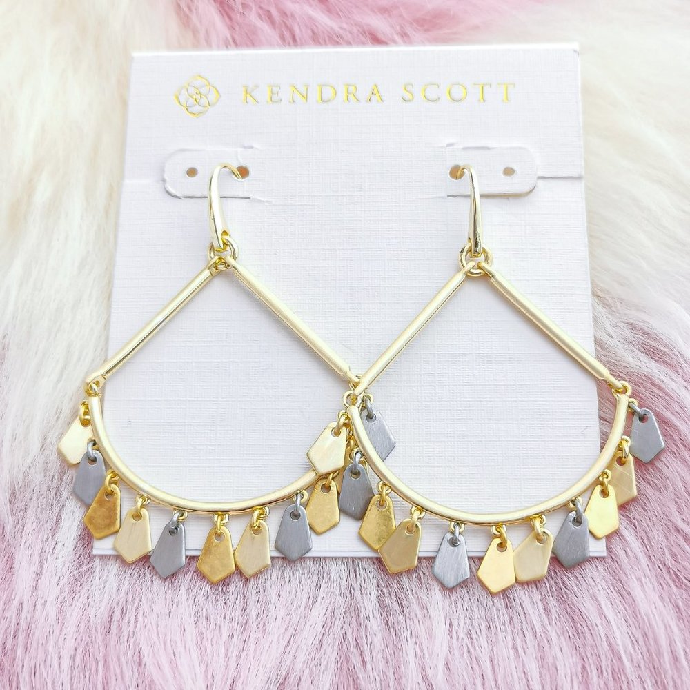 Kendra Scott Gold and Silver Dangle Geo Charm Hoop Earrings